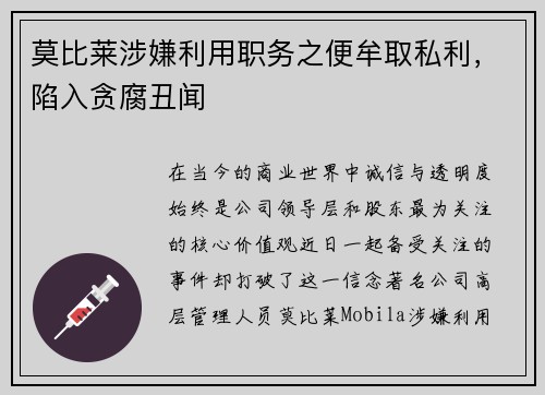 莫比莱涉嫌利用职务之便牟取私利，陷入贪腐丑闻